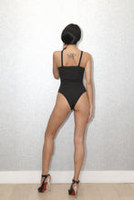 Load image into Gallery viewer, Black Sexy Printing Hollow V Collar Sling Bodysuit