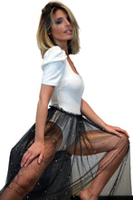 Load image into Gallery viewer, Stylish solid color v-neck puffed sleeve button stretch fit slim sexy bodysuit - White