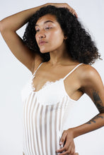 Load image into Gallery viewer, Eyelash lace sheer striped mesh teddy bodysuit