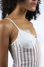 Load image into Gallery viewer, Eyelash lace sheer striped mesh teddy bodysuit