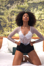 Load image into Gallery viewer, Long-Sleeved V-neck Perspective Backless Lace Bodysuit