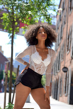 Load image into Gallery viewer, Long-Sleeved V-neck Perspective Backless Lace Bodysuit