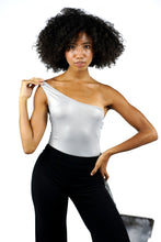 Load image into Gallery viewer, One Shoulder Metallic Skinny Bodysuit