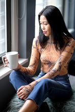 Load image into Gallery viewer, Sheer Mesh Long Sleeve Print Bodysuit