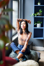 Load image into Gallery viewer, Sheer Mesh Long Sleeve Print Bodysuit