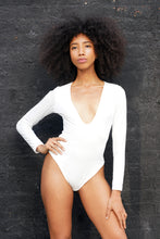 Load image into Gallery viewer, Solid Color Stretch Deep V Sexy Elegant Bodysuit - Whtie