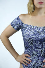 Load image into Gallery viewer, Navy Snake Print Off Shoulder Bodysuit