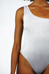 One Shoulder Metallic Skinny Bodysuit