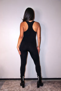 Basic Black Form-fitting Unitard Bodysuit