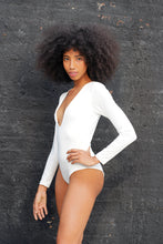Load image into Gallery viewer, Solid Color Stretch Deep V Sexy Elegant Bodysuit - Whtie