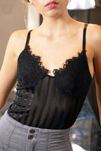 Load image into Gallery viewer, Eyelash Lace Sheer Striped Mesh Teddy Bodysuit